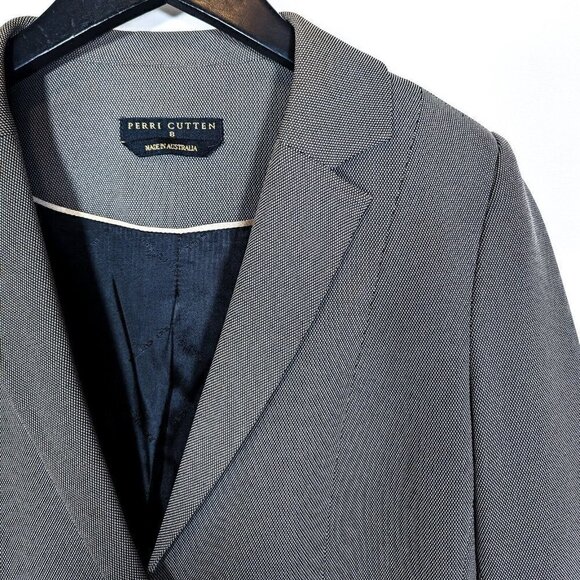 Perri Cutten Birdseye Jacket Blazer Size 8 Black Business Corporate Stretch Dot - Picture 4 of 8